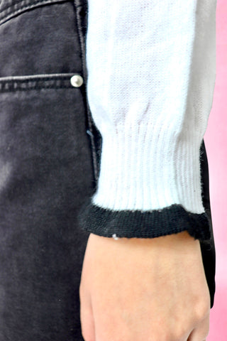Wide round neck ribbon knit sweater