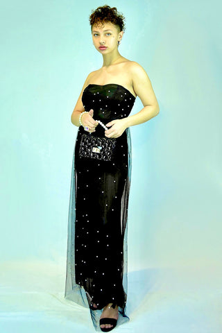 Pearl Strapless Black Sheer Maxi Dress – BUBBLE GUM
