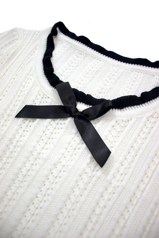 Openwork Knit bow Crop Top