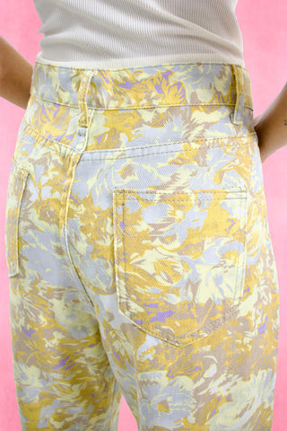 Yellow flower printed jeans