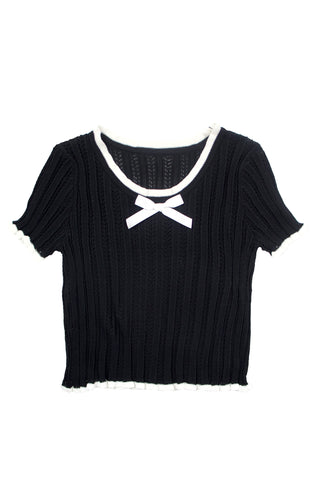 Openwork Knit bow Crop Top