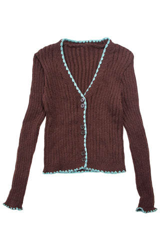 Ribbed Knit Contrast Trim Cardigan