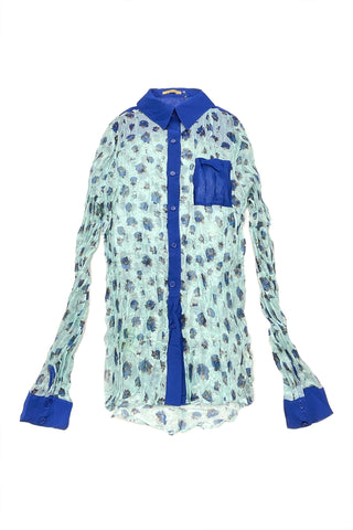Sheer Flower Print Button Up Shirt