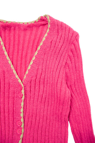 Ribbed Knit Contrast Trim Cardigan