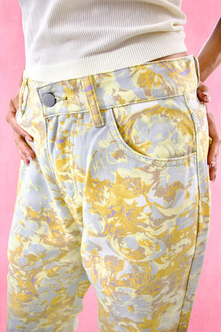 Yellow flower printed jeans