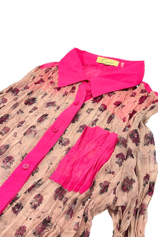 Sheer Flower Print Button Up Shirt
