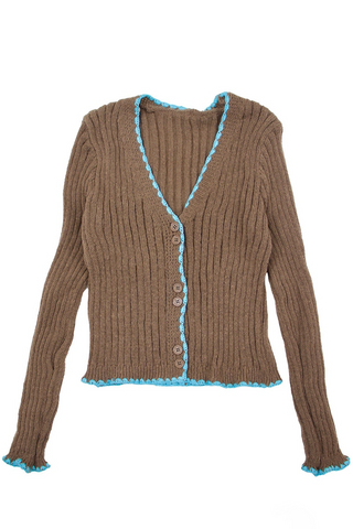 Ribbed Knit Contrast Trim Cardigan