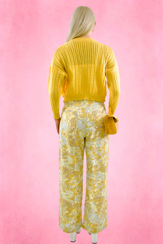 Yellow flower printed jeans