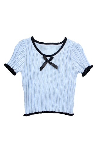 Openwork Knit bow Crop Top