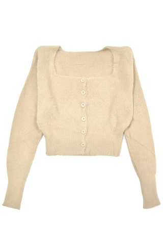 Square Neck Fuzzy Crop Cardigan