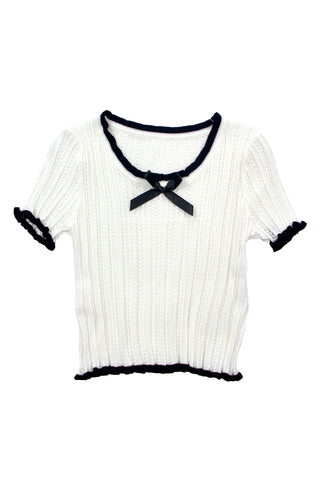Openwork Knit bow Crop Top