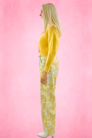 Yellow flower printed jeans