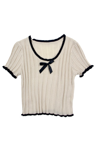 Openwork Knit bow Crop Top