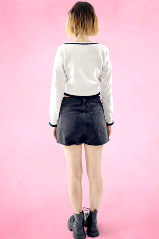Wide round neck ribbon knit sweater