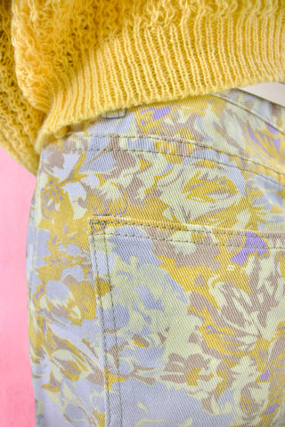 Yellow flower printed jeans