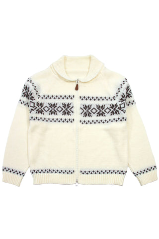 Snowflake Pattern collared Zip-Up Cardigan