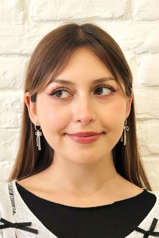 silver hoop with drop Bow earrings