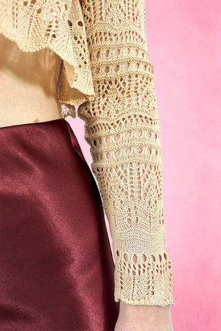 Open work Tie-Front crochet Knit Cardigan