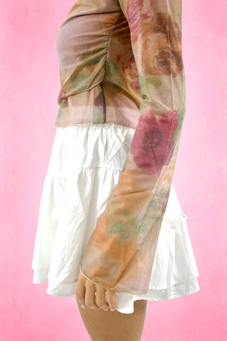 Printed sheer Round Neck Cropped Top