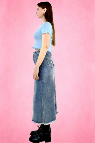 Ribbon Embroidered Openwork Knit T-Shirt