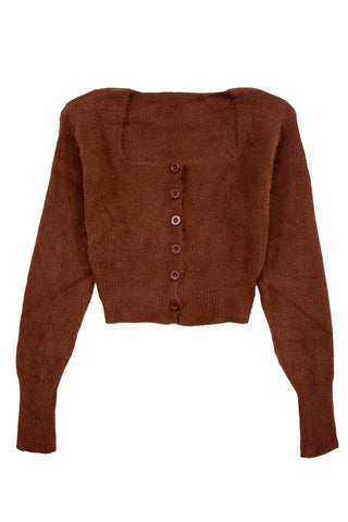Square Neck Fuzzy Crop Cardigan