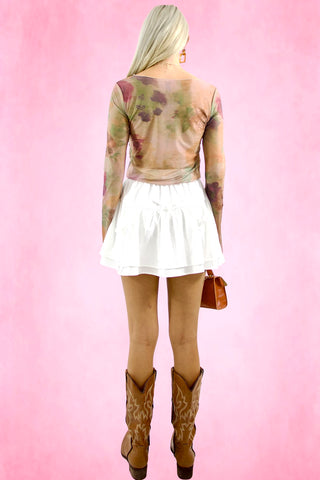 Printed sheer Round Neck Cropped Top