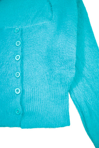 Square Neck Fuzzy Crop Cardigan