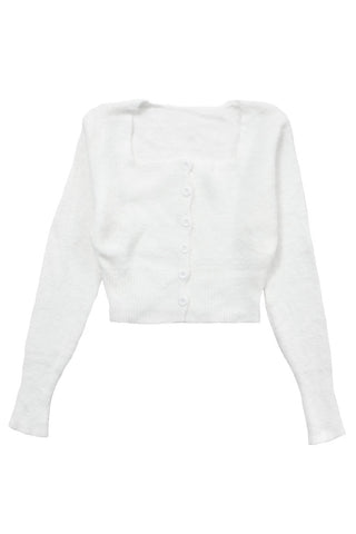 Square Neck Fuzzy Crop Cardigan