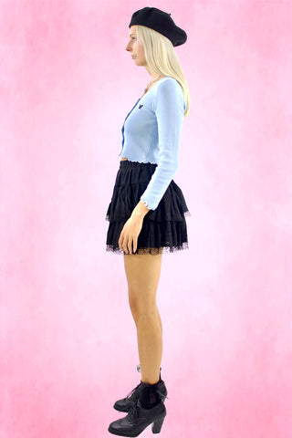 Butterfly Embroidery Lettuce Hem Crop Cardigan