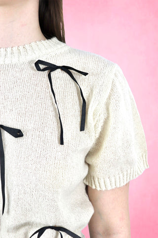 Short sleeve knit Ribbon crop Top