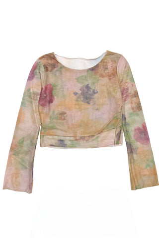 Printed sheer Round Neck Cropped Top