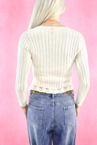 Distressed hem V-neck cardigan