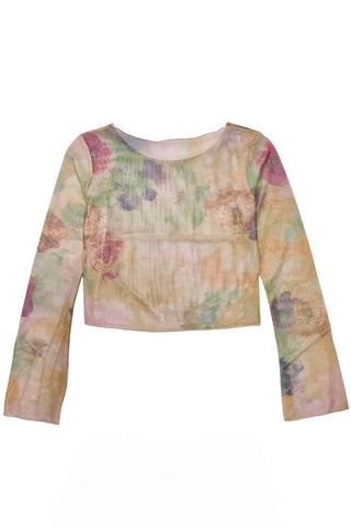 Printed sheer Round Neck Cropped Top