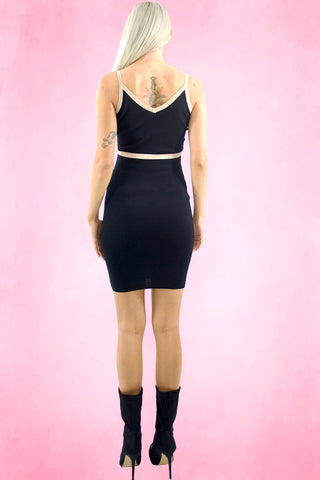 Gold Trim V-Neck Knit Mini Dress