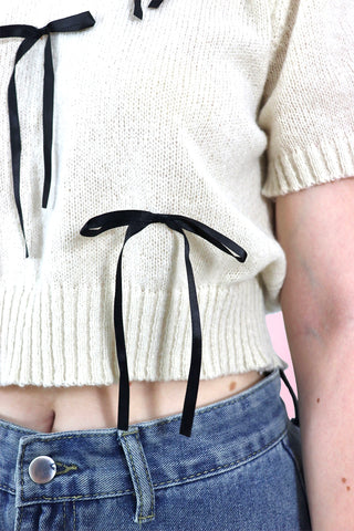 Short sleeve knit Ribbon crop Top