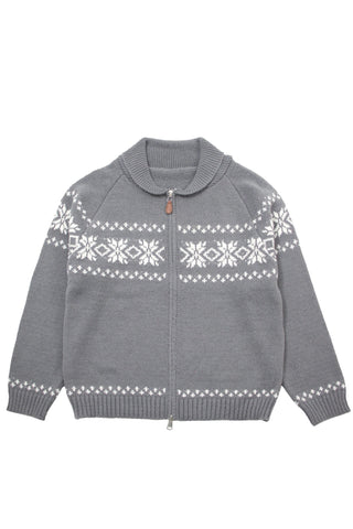 Snowflake Pattern collared Zip-Up Cardigan