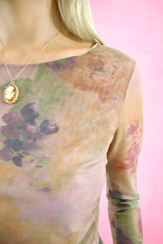 Printed sheer Round Neck Cropped Top