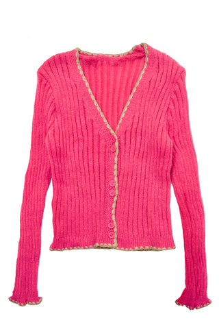 Ribbed Knit Contrast Trim Cardigan