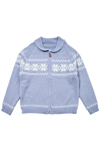 Snowflake Pattern collared Zip-Up Cardigan