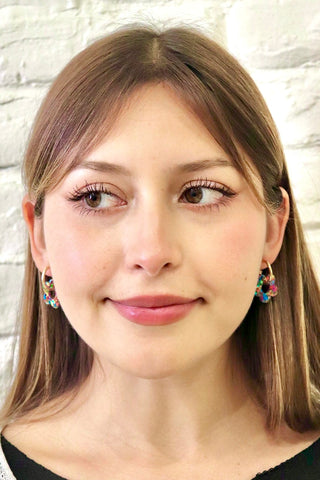 Resin Flower charm gold hoop earrings