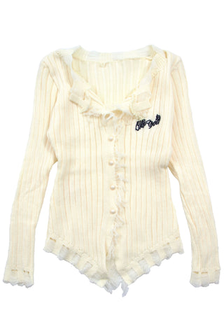 Distressed hem V-neck cardigan