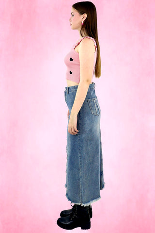Hearts Embroidery Ribbed Tank Top
