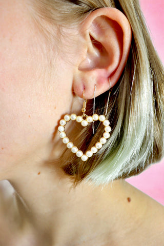 Pearl Heart Drop Earrings