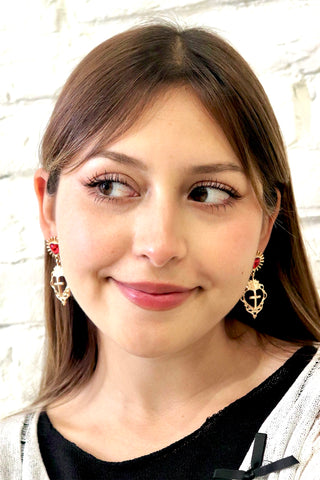 Gothic heart & cross dangle Earrings