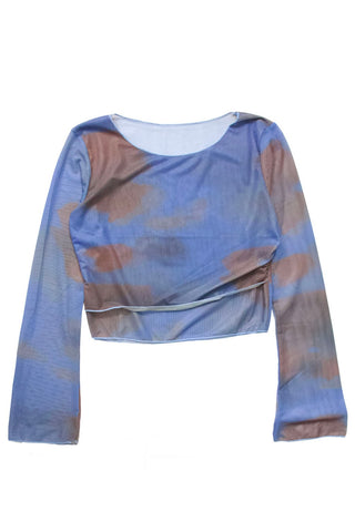 Printed sheer Round Neck Cropped Top
