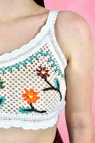Flower Embroidery Crochet Bra Top