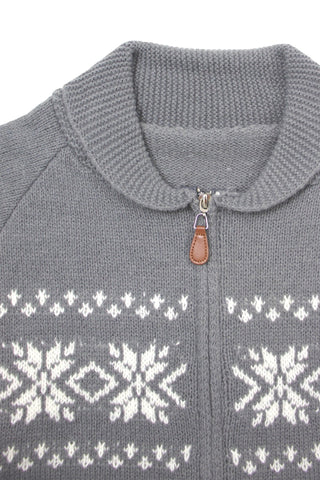 Snowflake Pattern collared Zip-Up Cardigan