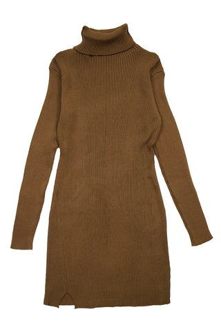 Turtle Neck Rib Knit Mini Dress