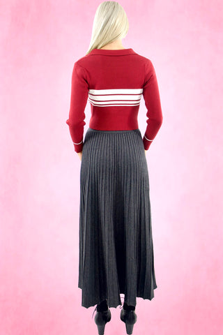 Ribbed knit stripe polo crop top