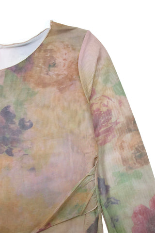 Printed sheer Round Neck Cropped Top